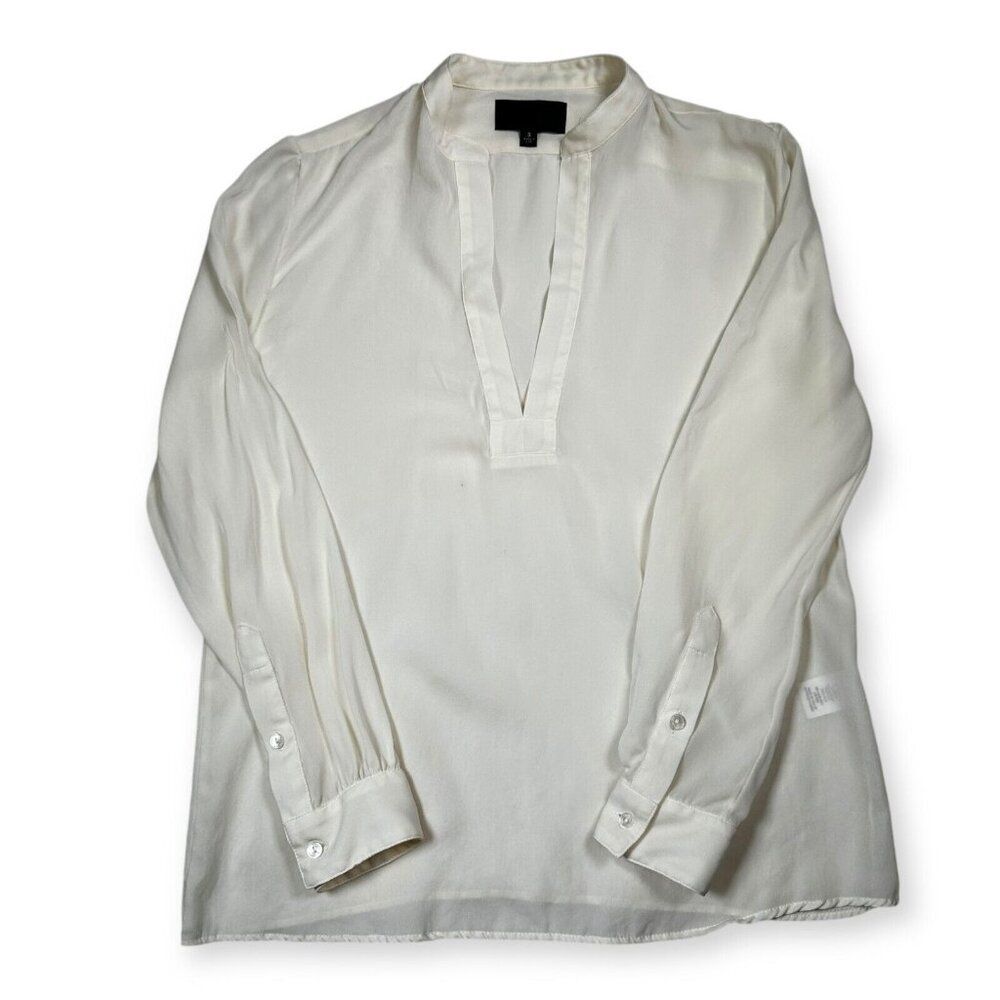 Nili Lotan 100% Silk Women's Cream Silk Blouse Long Sleeve V-Neck Size Small USA